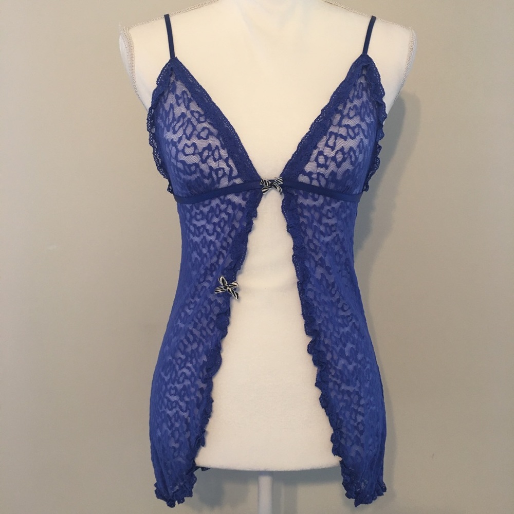 Victoria’s Secret y2k blue stretch lace open front chemise size small